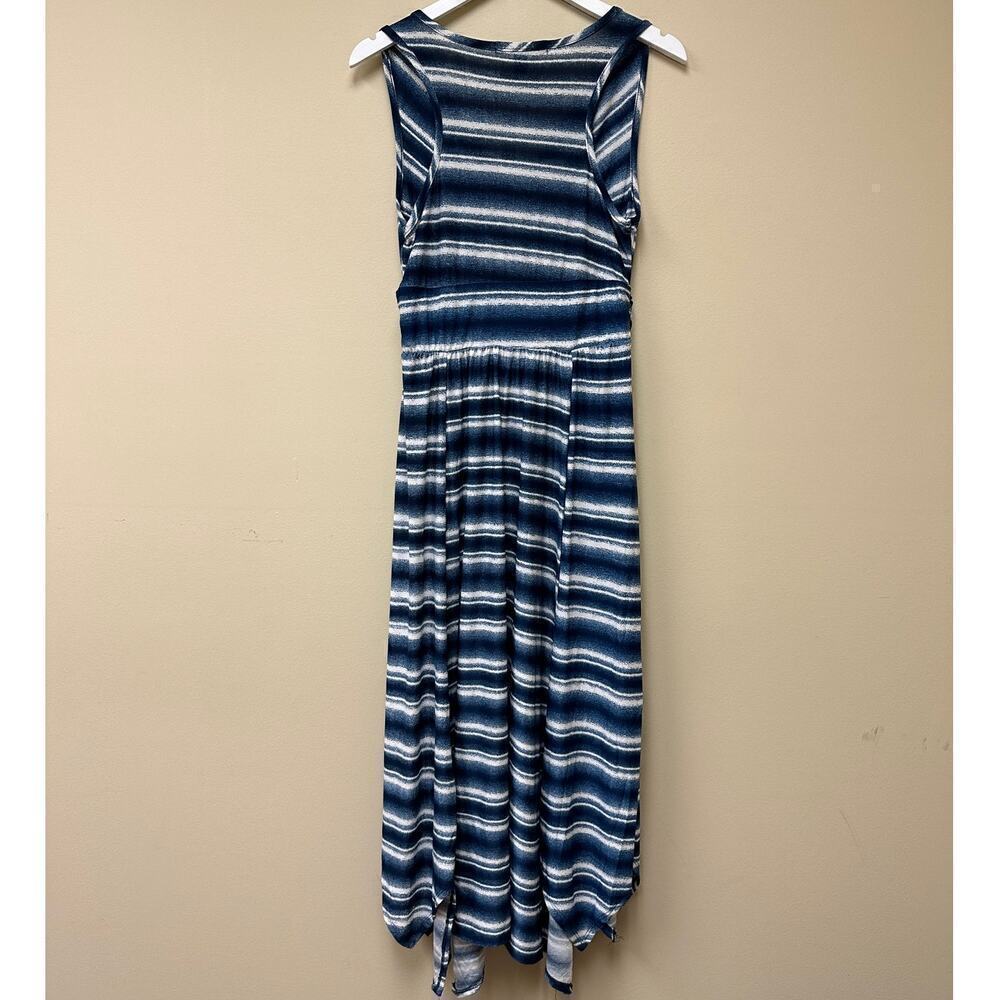Vacation Euro Summer Blue White Ombre V-Neck Sleeveless Wrap Maxi Dress Size M - Picture 2 of 11